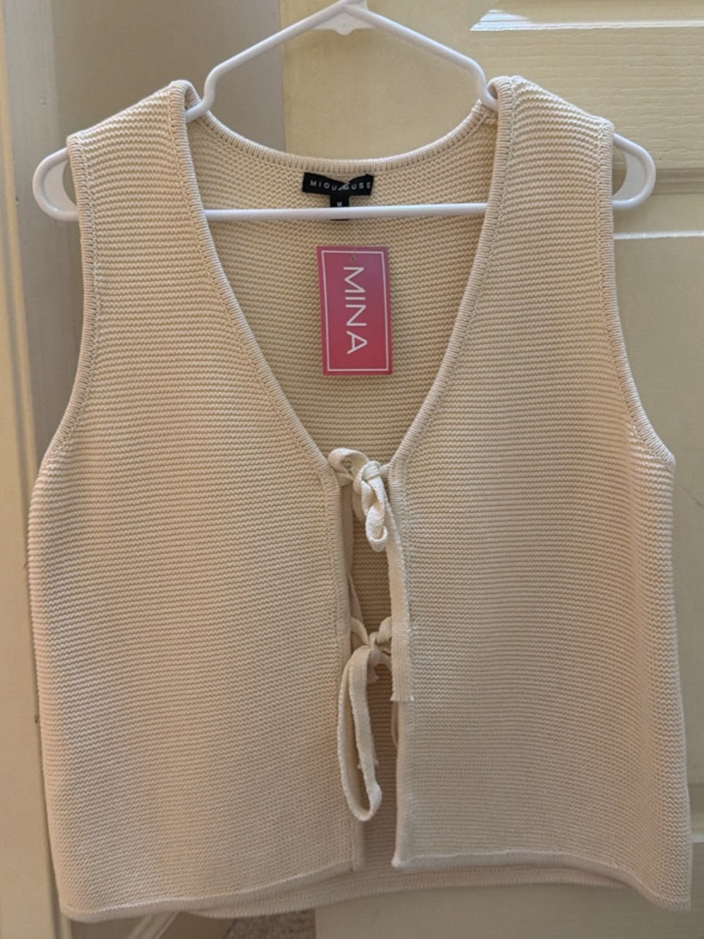 Cream Knit Tie-Front Tank Top